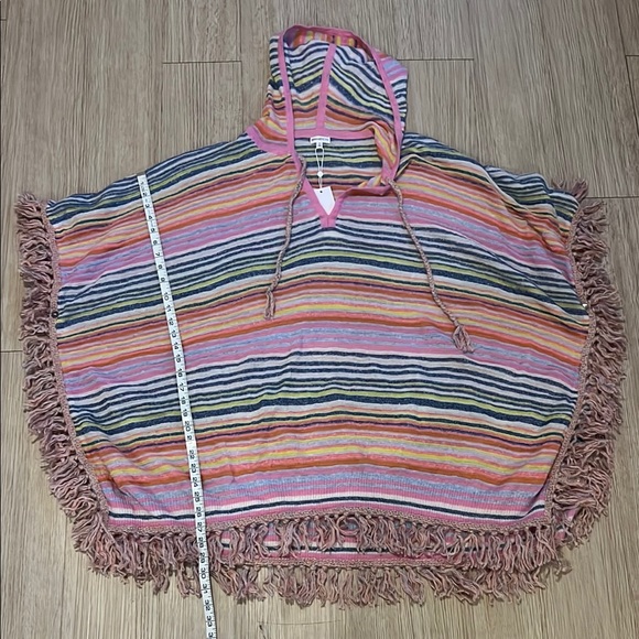NWT Minnie Rose Striped Hooded Poncho with Fringe - Picture 3 of 6